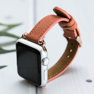 Salmon Pink Leather Thin Apple Watch Band