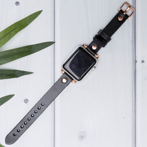 Black Leather Thin Rivet Apple Watch Band