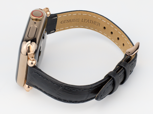 Black Croc Leather Thin Apple Watch Band
