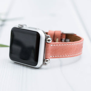 Salmon Pink Leather Thin Apple Watch Band
