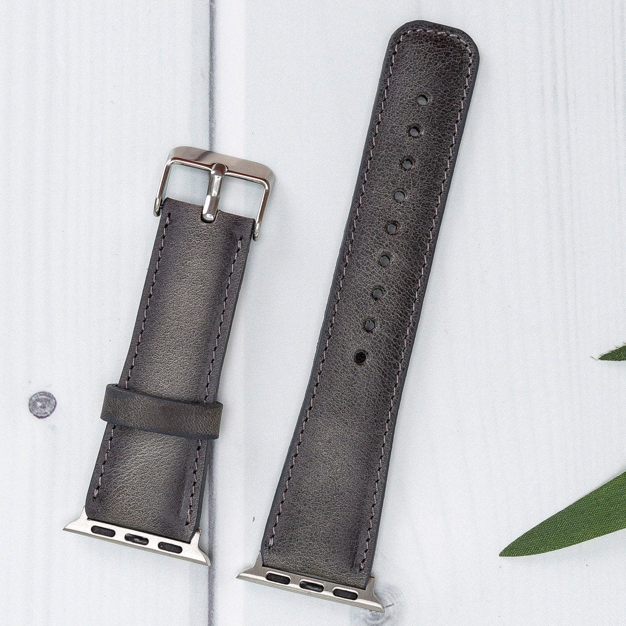 Grey Leather Classic Apple Watch Band