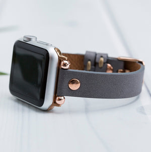 Steel Gray Leather Thin Rivet Apple Watch Band
