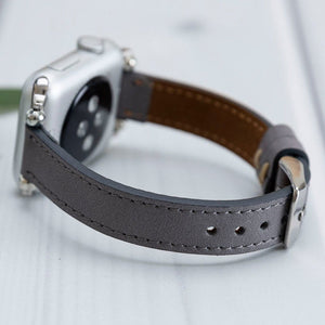 Steel Grey Leather Thin Apple Watch Band