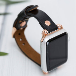 Black Leather Thin Rivet Apple Watch Band