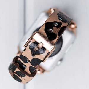 Leopard Print Leather Thin Rivet Apple Watch Band