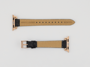 Black Croc Leather Thin Apple Watch Band