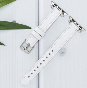 White Leather Thin Apple Watch Band