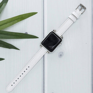 White Leather Thin Apple Watch Band