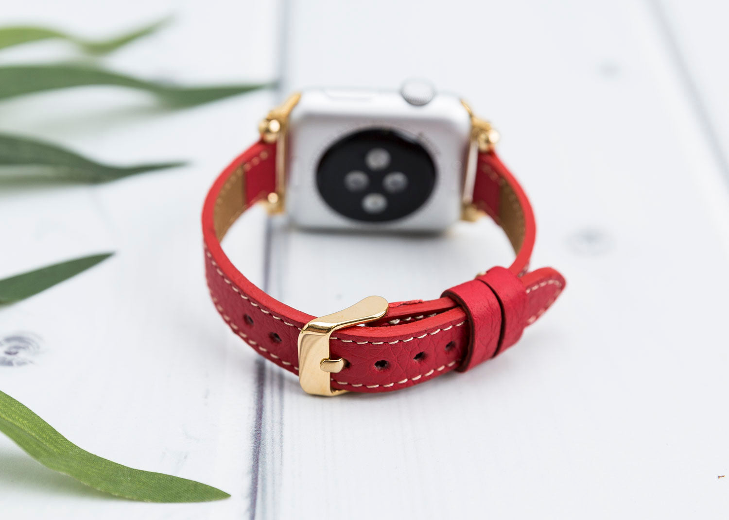 Red Leather Thin Apple Watch Band