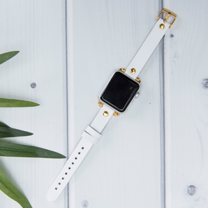 White Leather Thin Rivet Apple Watch Band