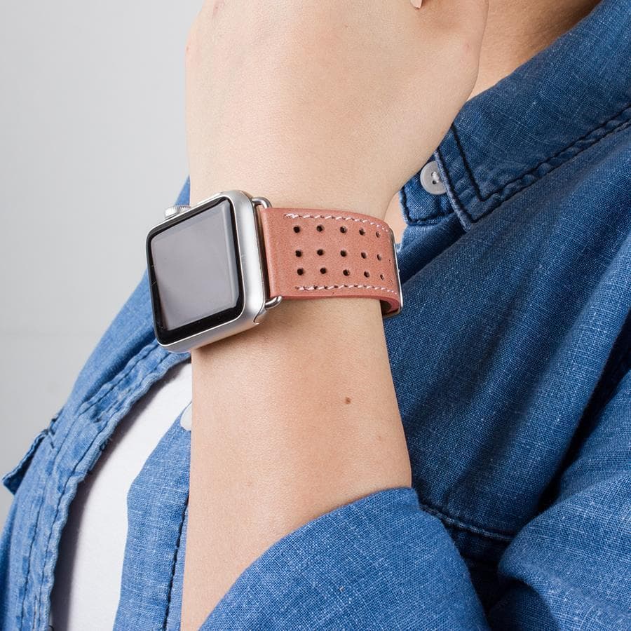 Pink leather apple watch band hot sale