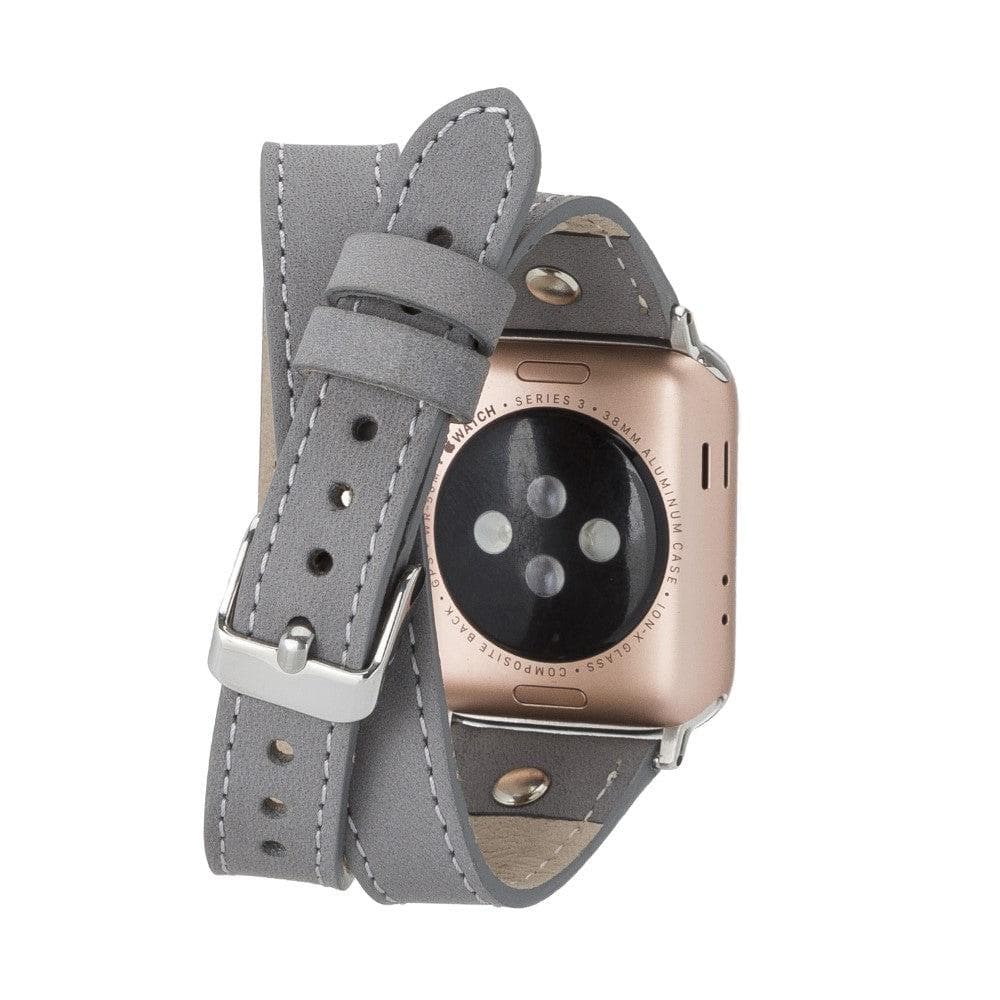 B2B - Leather Apple Watch Bands - DTS Double Tour Slim Hector Silver Trok Style RST09 Bouletta B2B