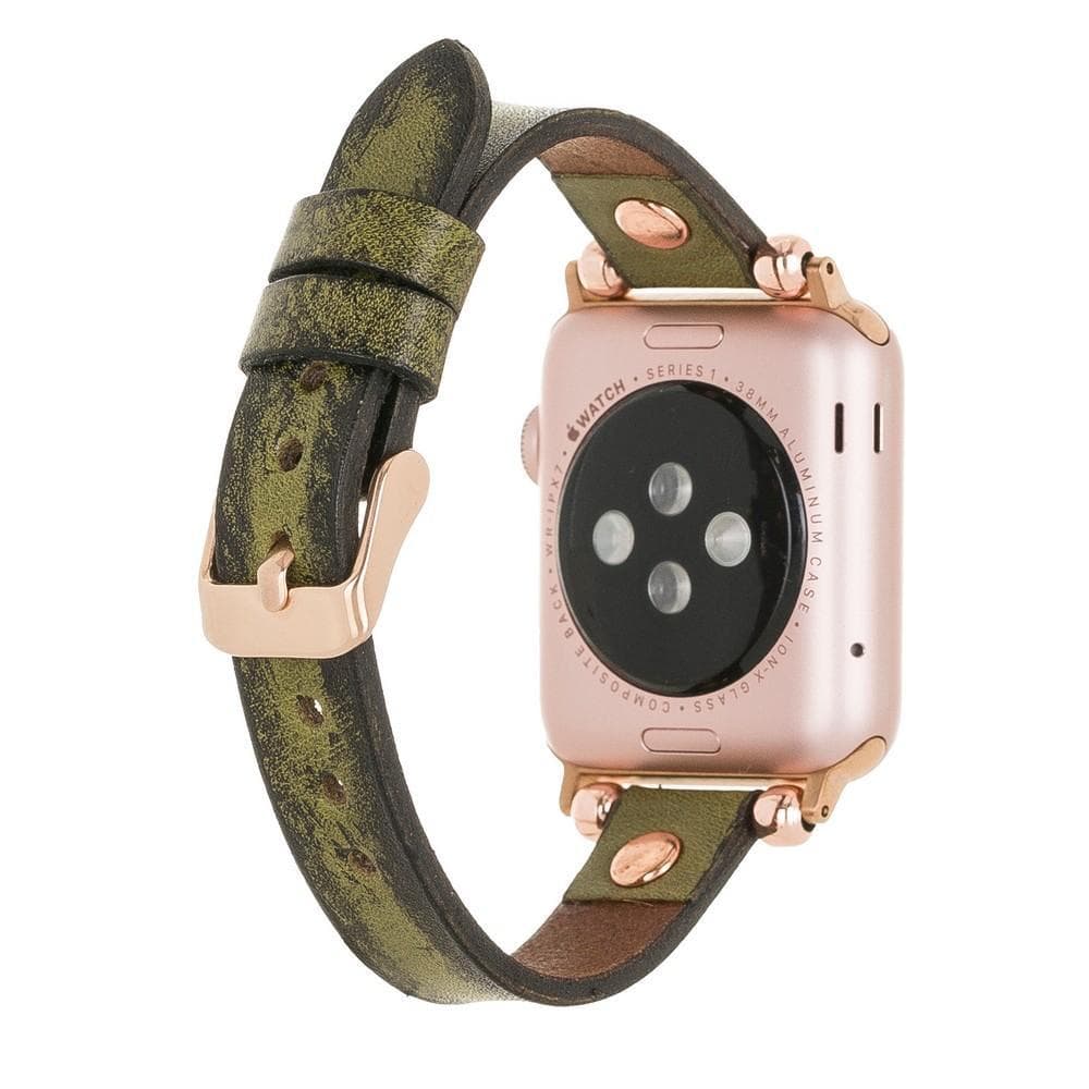 Green Leather Thin Rivet Apple Watch Band