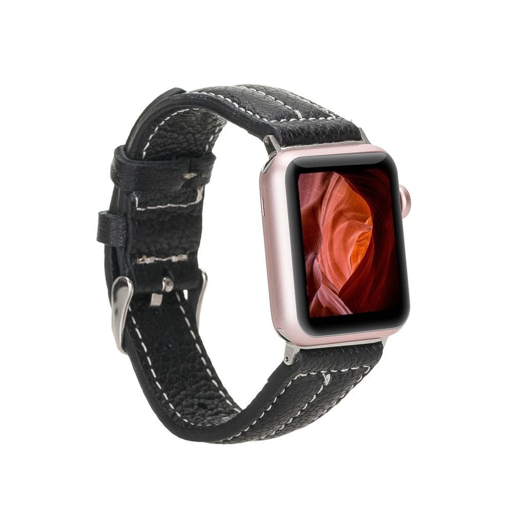 B2B - Leather Apple Watch Bands - NM3 Style AS5 Rustik Siyah Bouletta B2B