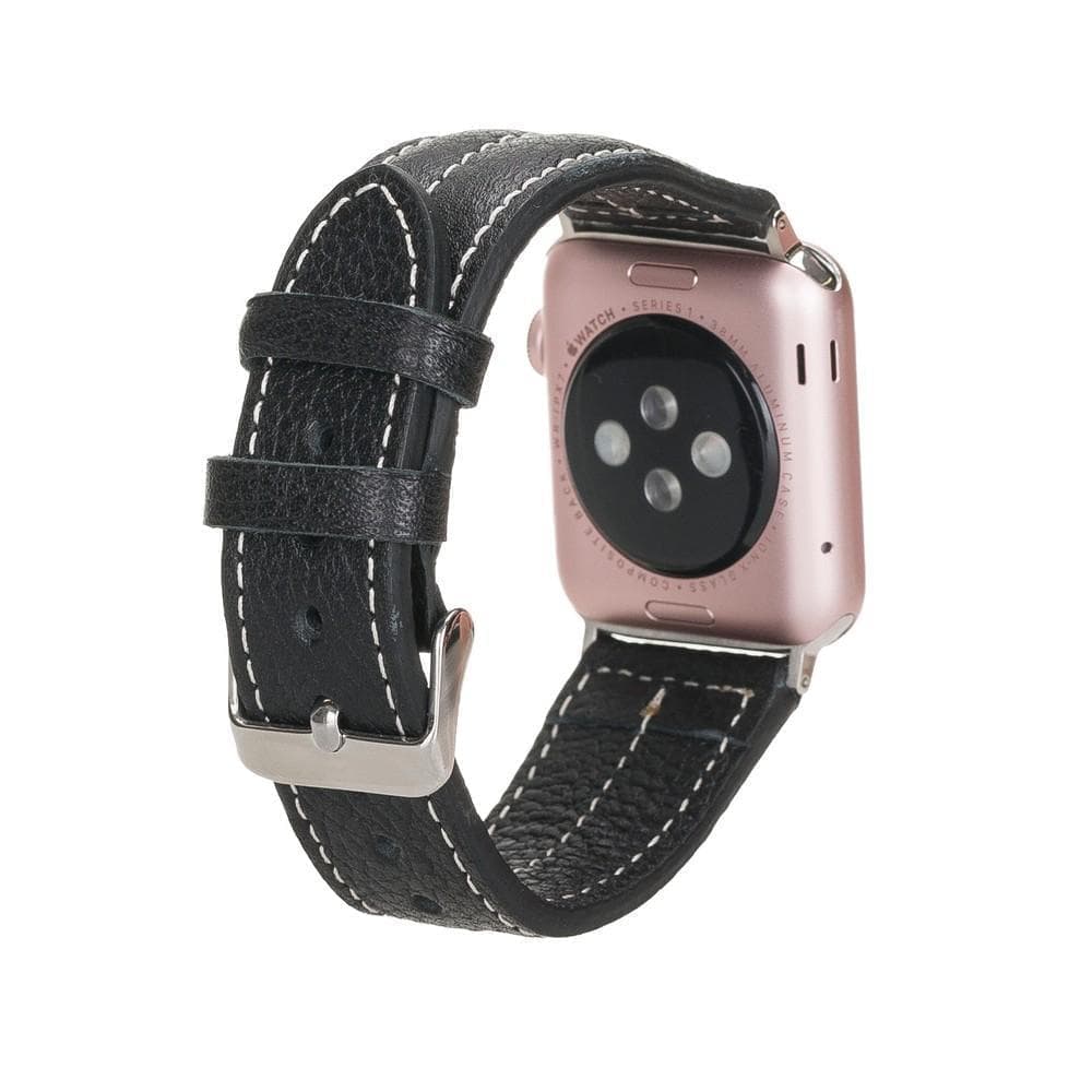 B2B - Leather Apple Watch Bands - NM3 Style AS5 Rustik Siyah Bouletta B2B