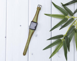 Green Leather Slim Apple Watch Band