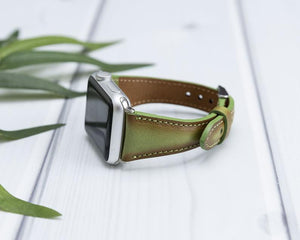 Green Leather Slim Apple Watch Band